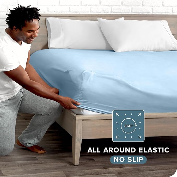 Bare Home Fitted Bottom Sheet Twin XL Size - Premium 1800 Microfiber - Ultra-Soft Hotel Luxury - Deep Pocket - Durable and Long Lasting (Twin XL, Light Blue)