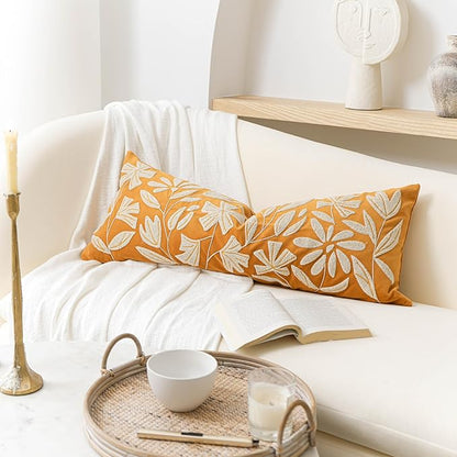 BlissBlush Fall Throw Pillow Cover 14x36 Long Body Lumbar Throw Pillow for Bed, Yellow Mustard Soft Velvet Accent Farmhouse Lumbar Throw Pillowcase for Bedroom Sofa Couch Home Décor