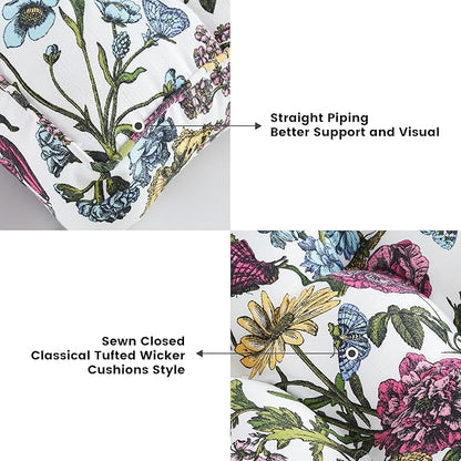 ARTPLAN Outdoor Seat Cushion,Square Thick Tufted Pure Chair Cushion for Patio Wicker Chair with Tie,Set of 2,19"x19"x5"，Floral