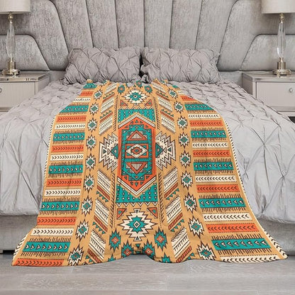 Aztec Throw Blanket, Tribal Navajo Print Native Blanket for Camping Outdoor Couch Sofa Bed 60"x80"