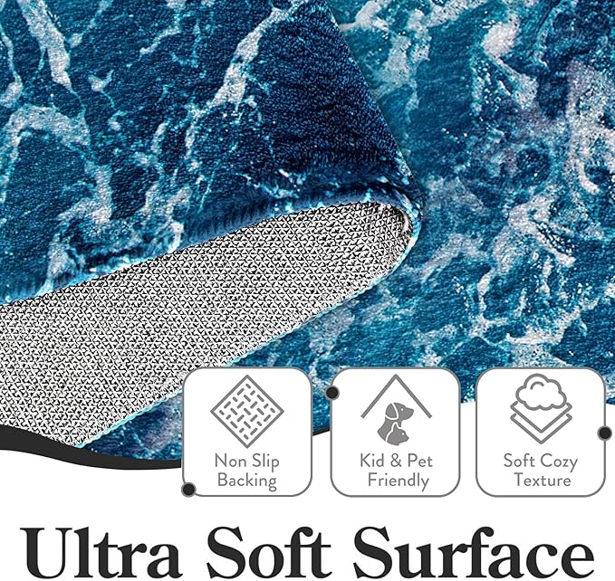 9CH Ocean Beach Area Rug 9'x12', Blue Sea Waves Polyester Area Rug Non-Slip Carpet Mat for Living Dining Dorm Room Bedroom Home Decorative