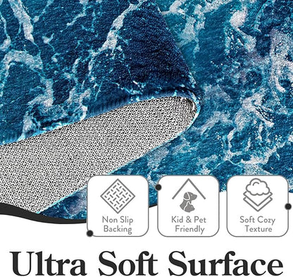 9CH Ocean Beach Area Rug 9'x12', Blue Sea Waves Polyester Area Rug Non-Slip Carpet Mat for Living Dining Dorm Room Bedroom Home Decorative