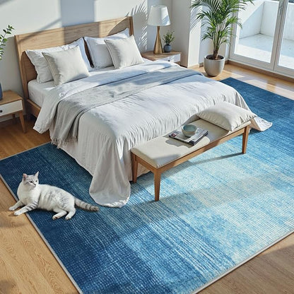 Wonnitar Modern Ombre Washable Area Rug 6x9, Blue Large Living Room Rugs, Non-Slip Soft Contemporary Dining Room Table Rug, Stain Resistant Floor Carpet for Mud Room Basement (Blue, 6'x9')