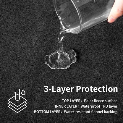 QiyI Waterproof Blanket for Bed King Size, Washable Reversible Bed Cover, Large Leakproof Stain-Resistant Furniture Protector for Travel & Camping, 80"x90", Black/Light Grey