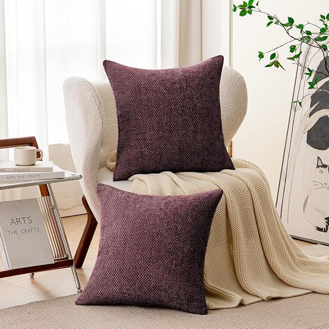 a moment Christmas Wine Red Chenille Throw Pillow Covers 18x18 Inch Pack of 2 Modern Decorative Throw Pillow Covers Farmhouse Cross Covers Home Decor for Sofa Bedroom Living Room
