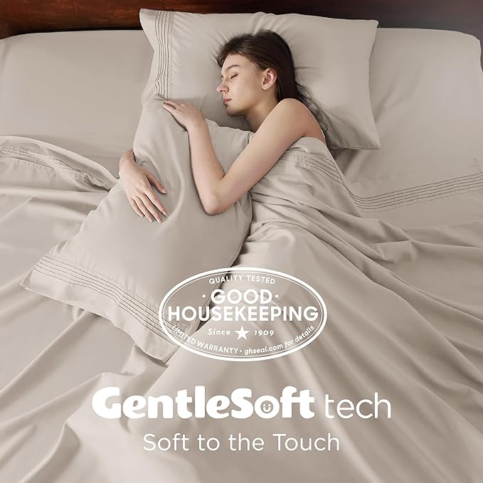 Bedsure Deep Pocket King Sheet Set - Fits Mattresses Up to 21 Inches Thick - 4 Piece GentleSoft Bed Sheets, Moisture Wicking, Soft & Cooling Bedsheet & Pillowcases, Easy & Secure Fit, Linen