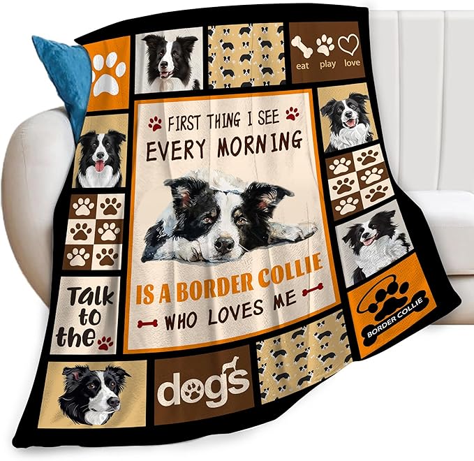 Border Collie Dog Print Blanket Best Dog Pet Animal Throw Blankets for Couch Sofa Stuff Decor Gifts Lightweight Soft Cozy Fleece Plush Warm Flannel Bedding for Lover Man Woman Teen Adults 50"x60"
