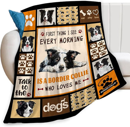 Border Collie Dog Print Blanket Best Dog Pet Animal Throw Blankets for Couch Sofa Stuff Decor Gifts Lightweight Soft Cozy Fleece Plush Warm Flannel Bedding for Lover Man Woman Teen Adults 50"x60"
