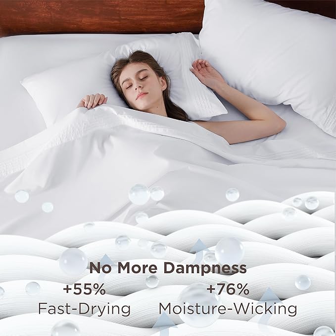 Bedsure Deep Pocket Queen Sheets Set - Fits Mattresses Up to 21 Inches Thick - 4 Piece GentleSoft Bed Sheets, Moisture Wicking, Soft & Cooling Bedsheet & Pillowcases, Easy & Secure Fit, White