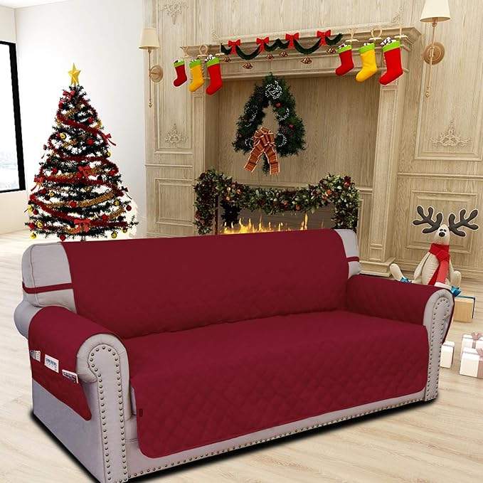 Easy-Going Sofa Slipcover Waterproof Couch Cover for 3 Cushion Couch Sofa Cover Furniture Protector Cover Pets Covers Washable Non-Slip Fabric Pets Kids Children Dog Cat (Sofa, Wine)
