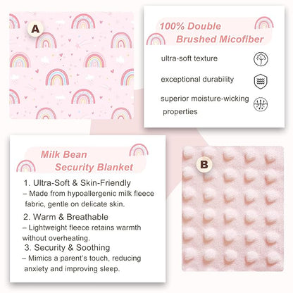 Viviland Toddler Nap Mat with Pillow and Minky Dot Blanket, Large Thick Rolled Sleeping/Slumber Bags, Kids Girls Sleeping Mat for Preschool, Daycare, Kindergarten, Travel Camping- Pink Rainbow