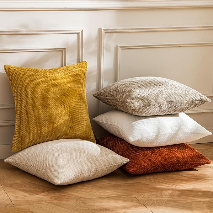 a moment Fall Mustard Yellow Chenille Throw Pillow Covers 22x22 Inch Pack of 2 Modern Decorative Throw Pillow Covers Farmhouse Cross Covers Home Decor for Sofa Bedroom Living Room