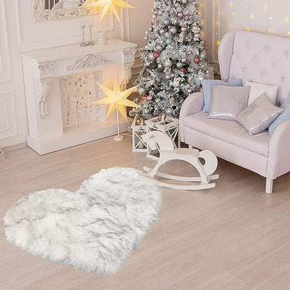 uxcell Heart Shaped Rugs for Bedroom,Small Aesthetic Carpet Girls,Cute Shaggy Floor Mirror Mat,Pastel Furry Throw Rug 2.3ftx3ft, White and Black