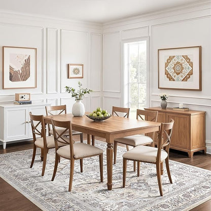 8x10 Area Rugs Living Room: Washable Boho Large Neutral Vintage Soft Rugs Stain Resistant Farmhouse Non Slip Indoor Floor Carpet for Bedroom Nursery Kids Playroom Office Dining Room Home- Ivory Gray