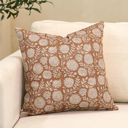 Amor Virisso Floral Throw Pillow Covers 20x20 Block Print Pillow Covers Vintage Neutral Couch Pillows for Living Room Farmhouse Decorative Accent Sofa Pillows, Brownish Orange