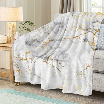 Gold Marble Throw Blanket for Couch, Super Soft Fuzzy Throws Warm Comfortable Plush Fleece Blanket, Fashion Decorative Flannel Fleece Blanket for All Season(40 x 50 in, Gold Marble)