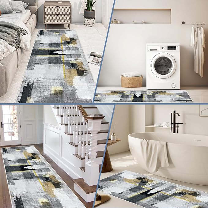 Runner Rug Washable 2x14 FT, Non Slip Rubber Backing Abstract Carpet, Soft Area Rugs for Bedroom Kitchen Hallway Entryway Bathroom, Customized