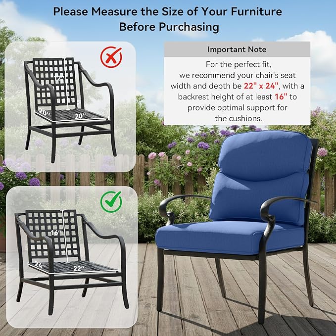 7-Piece Outdoor Patio Cushion Set - Fade & Water Resistant with Removable Olefin Cover, 22x24x4 Inch Memory Foam Cushions for Wicker Sectional Sof - Blue/Crescent
