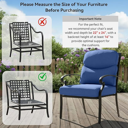 7-Piece Outdoor Patio Cushion Set - Fade & Water Resistant with Removable Olefin Cover, 22x24x4 Inch Memory Foam Cushions for Wicker Sectional Sof - Blue/Crescent