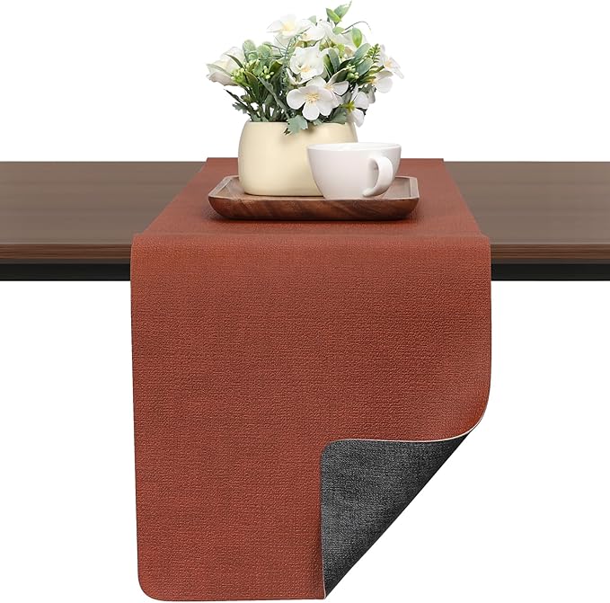 Table Runners 55 Inches Long, Dual-Sided Faux Leather Farmhouse Table Runner Waterproof Heatproof Non-Slip for Living Room Party Home Decor Holiday Decorations(Gray Terracotta, 15 x 55 Inch)