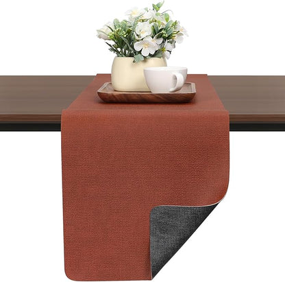 Table Runners 55 Inches Long, Dual-Sided Faux Leather Farmhouse Table Runner Waterproof Heatproof Non-Slip for Living Room Party Home Decor Holiday Decorations(Gray Terracotta, 12 x 55 Inch)