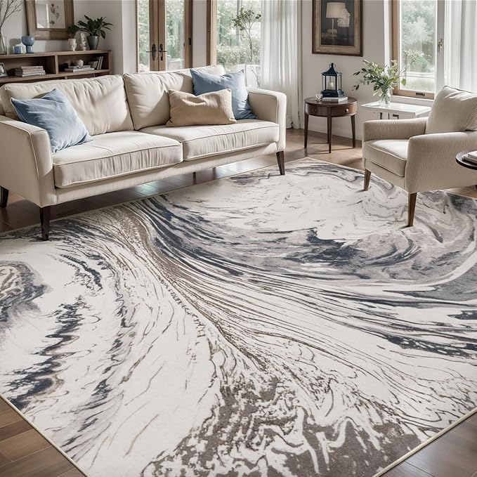 Ciicool Abstract Area Rug Indoor, 5x7 Washable Entryway Rug, Modern Soft Throw Entry Rug with Non-Slip Backing for Bedroom Living Room Entrance Kitchen, Low-Pile Floor Carpet Doormat Brown