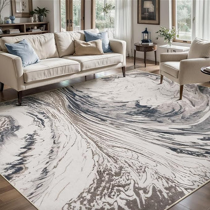 Ciicool Abstract Area Rug Indoor, 5x7 Washable Entryway Rug, Modern Soft Throw Entry Rug with Non-Slip Backing for Bedroom Living Room Entrance Kitchen, Low-Pile Floor Carpet Doormat Brown