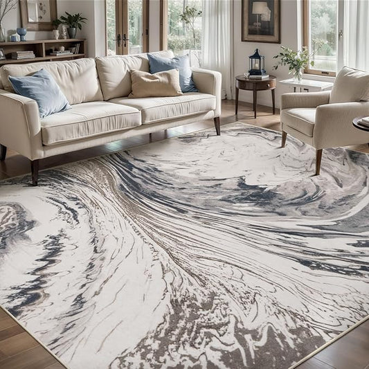 Ciicool Abstract Area Rug Indoor, 5x7 Washable Entryway Rug, Modern Soft Throw Entry Rug with Non-Slip Backing for Bedroom Living Room Entrance Kitchen, Low-Pile Floor Carpet Doormat Brown