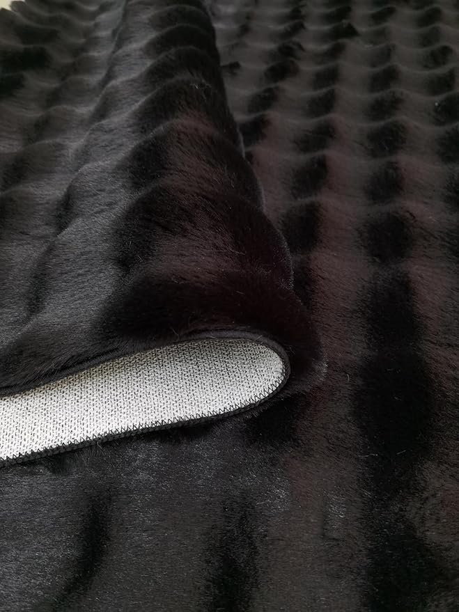 GLORY RUGS Area Rugs Bubble Soft Faux Rabbit Fur Rug 5x7 Polar Black Plush Carpet Shag Cozy Fluffy Rug Non Slip Rugs, Machine Washable Shaggy Area Rug Bedroom Living Room and Dining Room.
