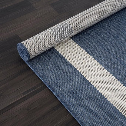 CAMILSON Outdoor Rug 10x14, Large Modern Outside Rugs for Patios Porches Waterproof Durable Washable Non-Shedding, Easy-to-Clean Indoor Outdoor Area Carpet (10 x 14, Bordered - Blue/White)