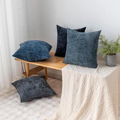 Decorative Throw Pillow Covers 18x18 Inch Set of 4, Soft Solid Farmhouse Chenille Couch Pillows, Spring Pillow Covers for Couch Sofa Bed Living Room Home Decor Pillowcase, Cool Colors