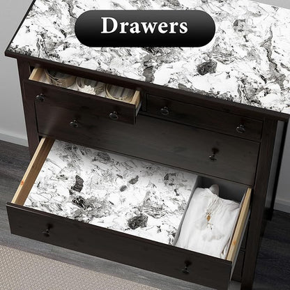 Drawer and Shelf Liner for Kitchen Cabinet: 23.6 in X 20 Ft Non Slip Waterproof Shelf Paper Non Adhesive Refrigerator Liners Grey and White Marble Easy Liners for Bathroom with Knife Tape Measure