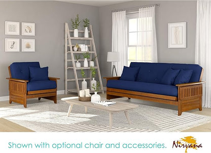 Nirvana Futons Brentwood Tray Arm Futon Sofabed Set - Full Frame, 8" Royal Blue Mattress, Rich Heritage Finish