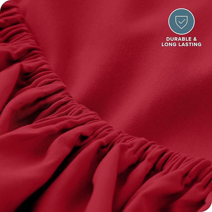 Bare Home Fitted Bottom Sheet King Size - Premium 1800 Microfiber - Ultra-Soft Hotel Luxury - Deep Pocket - Durable and Long Lasting (King, Red)