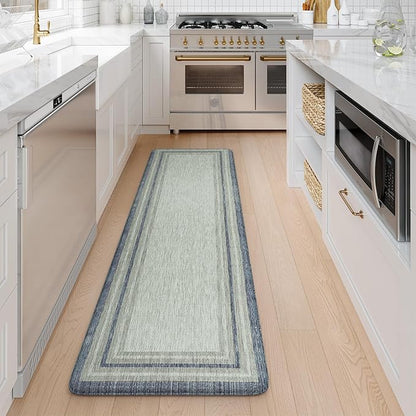 KIMODE Farmhouse Kitchen Runner Rug,17.3" x 59" Anti Fatigue Kitchen Mats for Floor Cushioned,Non-Skid Waterproof Kitchen Floor Standing Mat for Front Sink,Laundry Room,Blue and Gray