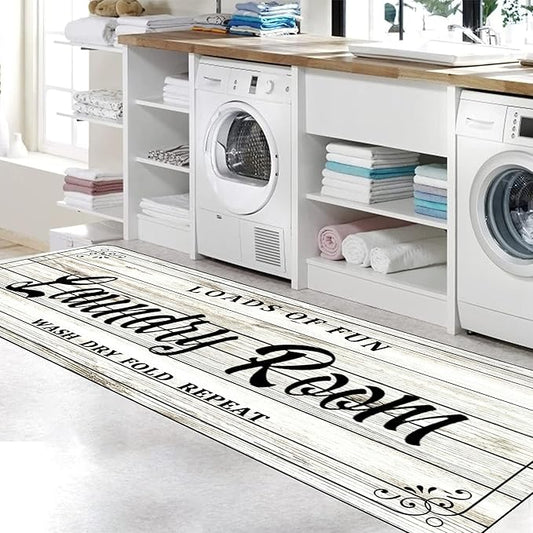 Laundry Room Rug Non Slip Floor mats Farmhouse Large Laundry Rugs for Laundry Runner Room Mat Washer and Dryer Carpet Laundry Room Decor 20x59inch(White)