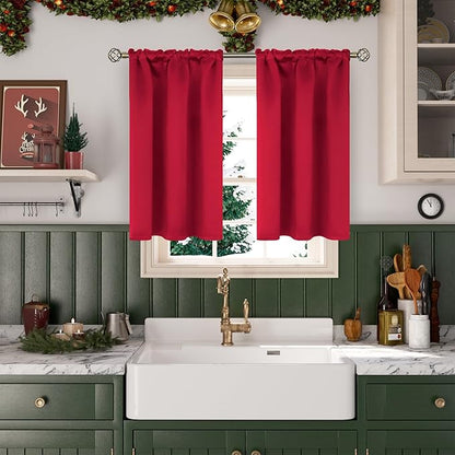BGment Red Blackout Kitchen Curtains 40 Inch Length - Short Thermal Insulated Darpes with Rod Pocket Privacy Christmas Decor for Cafe Bathroom Window, 2 Panels, 34 x 40 Inch