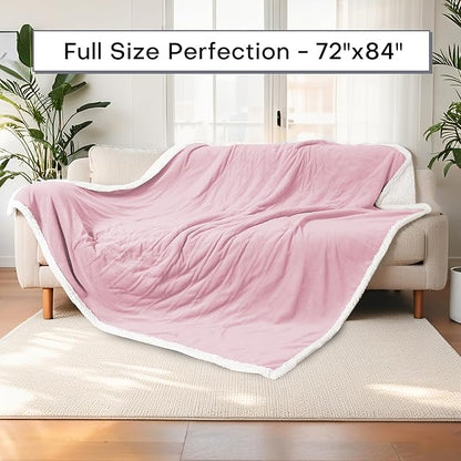 Electric Heated Blanket Full Size 72"x84" - Dual-Sided with Microplush & Sherpa Fabric, 4 Heat Settings & 10 Hours Auto Off, Machine Washable - Pale Pink