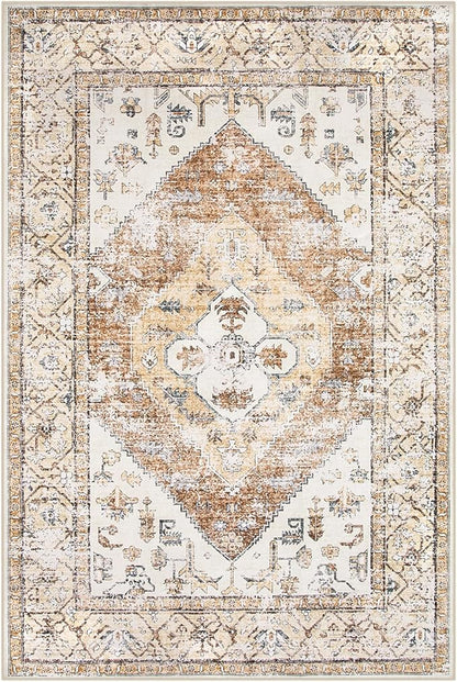 Lahome Rug for Living Room Machine Washable Area Rug 6x9 Boho Non Slip Bedroom Carpet Throw Ultra Thin Carpet for Dining Room, Farmhouse Neutral Print Soft Indoor Mat for Office Home (Taupe, 6'x9')