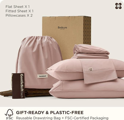 Bedsure Cooling Sheets, Rayon Derived from Bamboo & Cotton Blend, GentleSoft, Breathable, Queen Sheet Set, Deep Pocket Up to 18 Inches, Hotel Luxury Bedding for Hot Sleepers, Rose Pink
