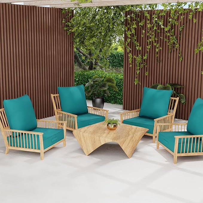 Outdoor Olefin Water-Resistant Deep Seat Cushion Set, 2PCS Weather and Fade Resistant 23''x 26''x 6'' Patio Furniture Seat Cushion, Thickened Sofa Chair Pad for Lawn, Garden, Turquoise