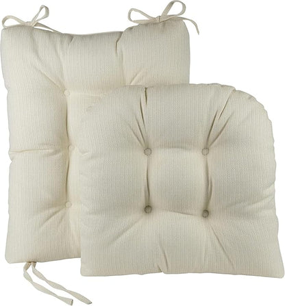 Klear Vu Omega Non-Slip Rocking Chair Cushion, Assembled in USA, Thick Tufted Design, Includes Seat Pad & Back Pillow with Ties, 17x17 Inches, 2-Piece Set, Solid Ivory