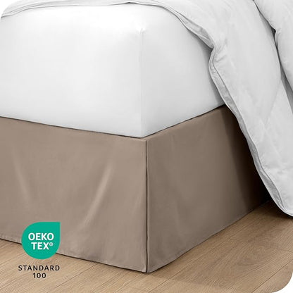 Bare Home Twin XL Bed Skirt - 15-Inch Tailored Drop Easy Fit - Bed Skirt for Twin Extra Long Beds - Center & Corner Pleats (Twin XL, Taupe)