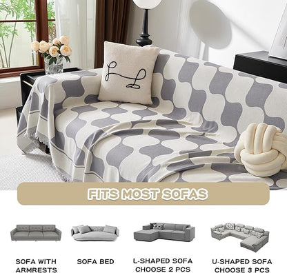 MEETSKY Couch Cover for Dogs Grey Couch Covers for 3 Cushion Couch Sofa Simple Modern Sofa Covers for L Shaped Chenille Couch Cushion Covers for Dogs Kids Easy Install, 91" X134"