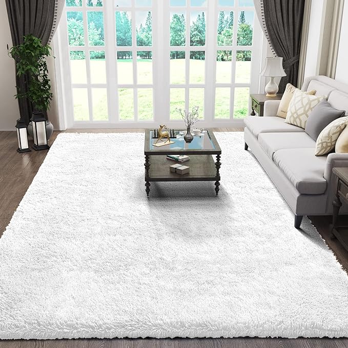 Ophanie 5x8 White Rugs for Living Room, Fluffy Fuzzy Plush Soft Carpets, Shaggy Area Rugs for Bedroom, Carpet for Dorm Nursery Home Decor Aesthetic