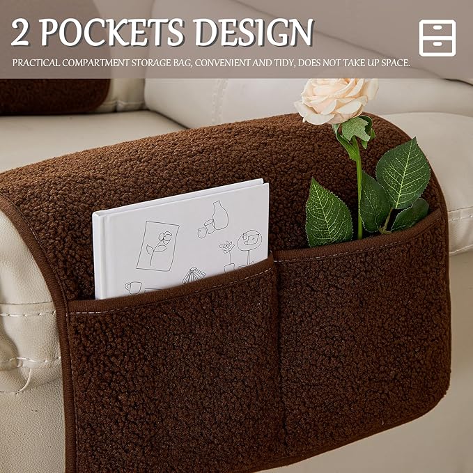 Armrest Cover, Recliner Chair Protector, Furniture Protector Slip, Side Storage Pocket, Stretch Armchair Couch Arm Rest Cover for Recliner, Chair, Sofa (Coffee,3 Seater(5pcs))