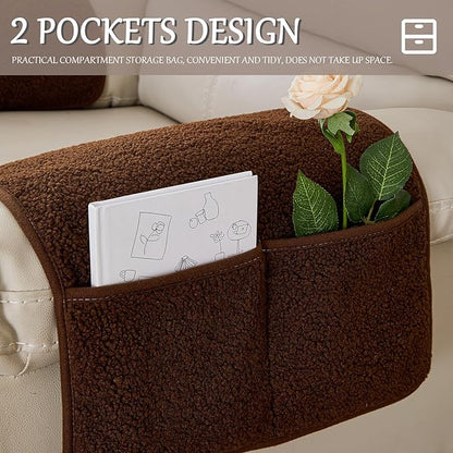 Armrest Cover, Recliner Chair Protector, Furniture Protector Slip, Side Storage Pocket, Stretch Armchair Couch Arm Rest Cover for Recliner, Chair, Sofa (Coffee,1 Seater(3pcs))