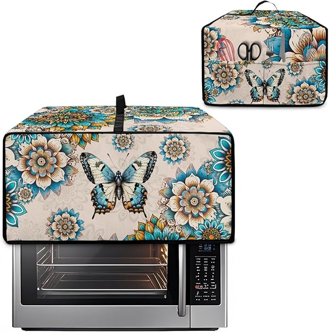 Toaster Oven Dust Cover for Countertop Convection Ovens, Dustproof Smart Kitchen Appliance Cover Modern Design Kitchen Decor, S, 14.5 x 18.5 x 9 Inches, Boho Butterfly Floral