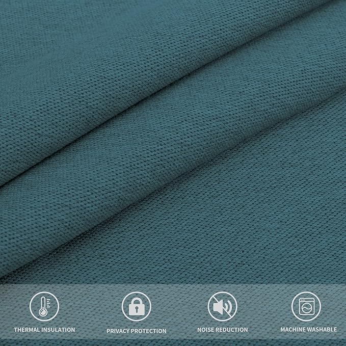Easy-Going Linen Look Blackout Curtain 108 Inch Length Grommet Window Curtain for Bedroom, Living Room Thermal Insulated Room Darkening (Set of 2 Panels, Bluestone)