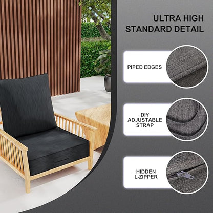 Outdoor Olefin Water-Resistant Deep Seat Cushion Set, 2PCS Weather and Fade Resistant 24''x 24''x 6'' Patio Furniture Seat Cushion, Thickened Sofa Chair Pad for Lawn, Garden, Dark Gray